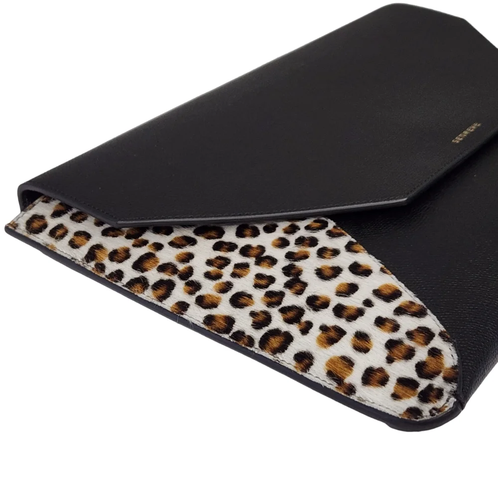 PRISTINE SENREVE TABLET LAPTOP ENVELOPE SLEEVE IN NOIR LEOPARD HAIRCALF BAG